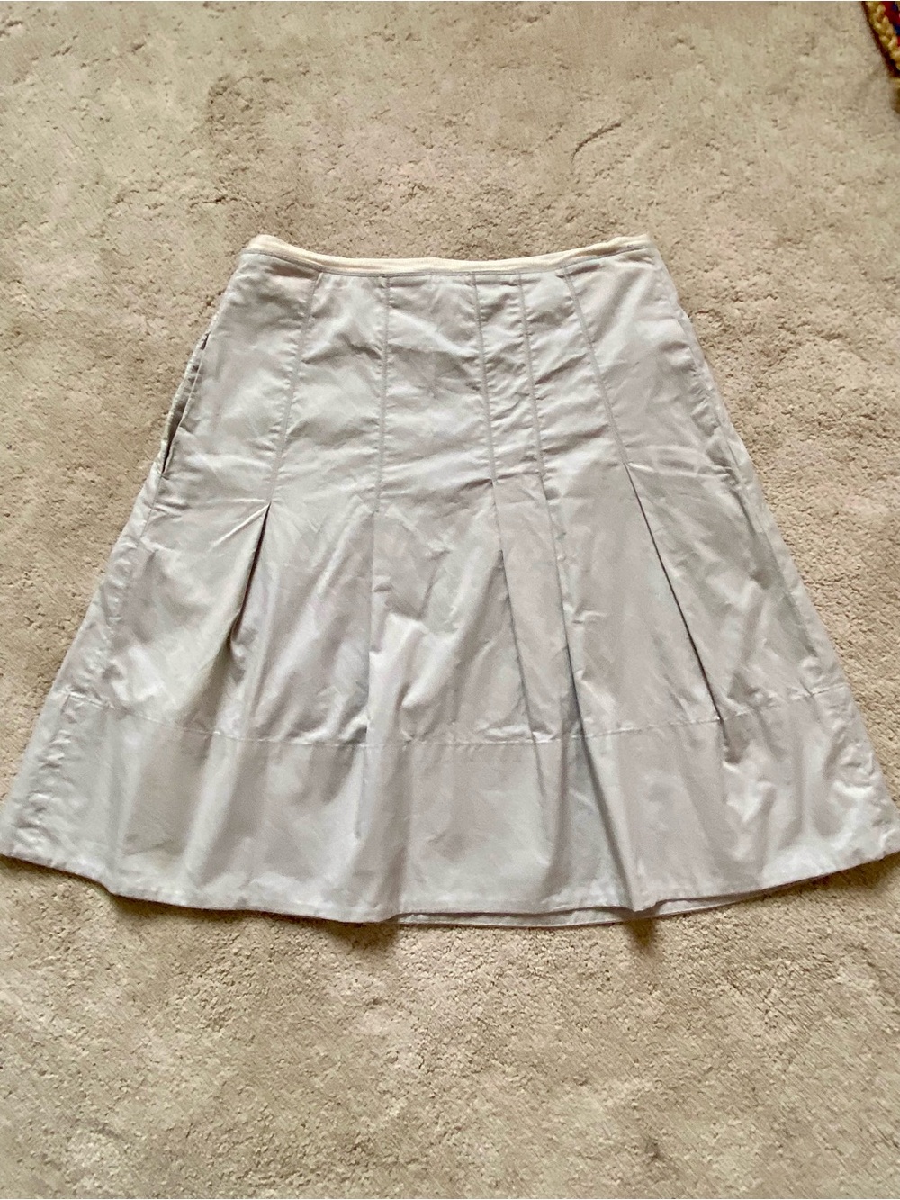 Vince Light Gray Cotton A-Line Pleated Short  Skirt